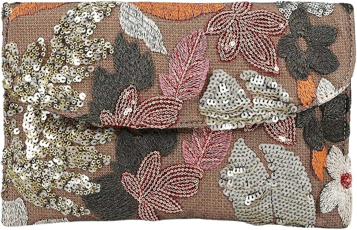 Bloemenborduurwerk pailletten avond clutch handtas parelmoer parels bloem schoudertas party bruiloft tas (bruin)