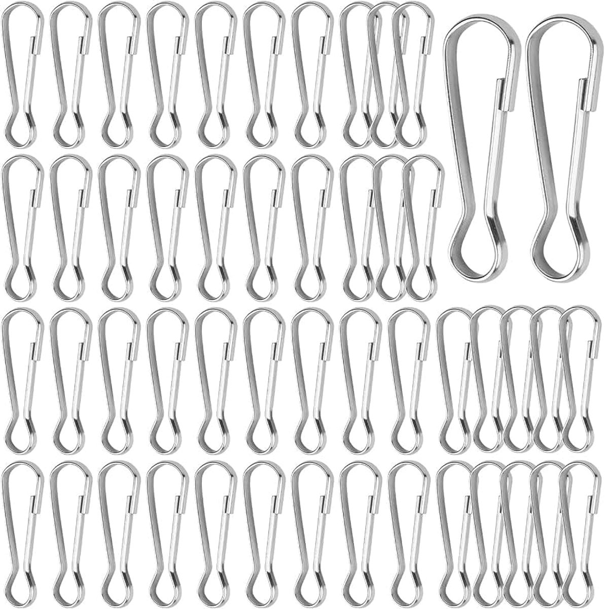50 stuks vlaggenmastclips, roestvrij staal, vlaggenmastklemmen, karabijnhaken, vlaggenmast, 40 mm, accessoires voor vlaggenstang, sleutelhanger, waslijn