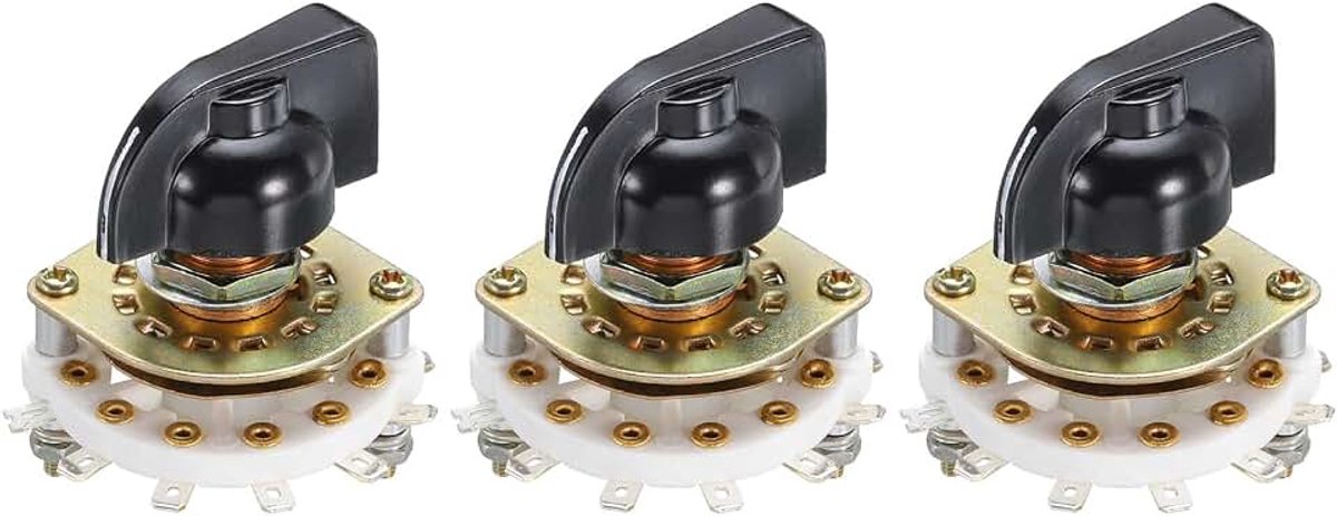 3 stuks draaischakelaar 1P9T bandselector | 1 pool, 9 posities, 1 etage voor tv, radio, huishoudelijke machine