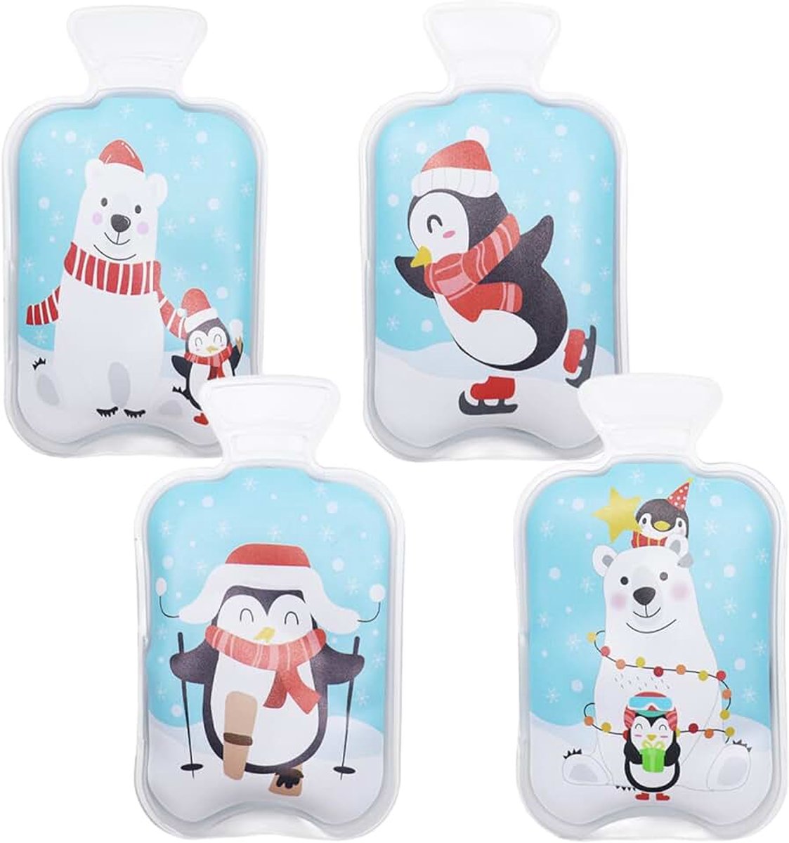 Kersthandwarmer, 4 stuks, zakwarmers, herbruikbaar, zakverwarmingskussen met kerstpinguïns en beren, kleine handwarmers, volwassenen, voor koude dagen