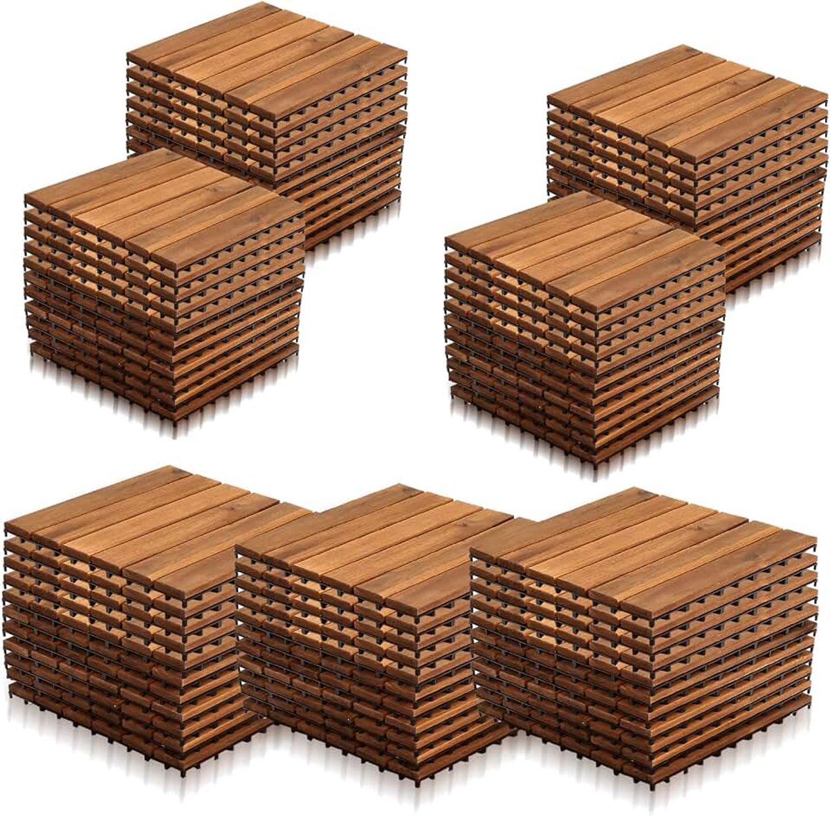 Houten tegels 77 | van acaciahout | 30 × 30 cm | 1 m² per vloertegels | Outdoor & Indoor vloerbedekking balkon met drainagesysteem en kliksysteem, bruin