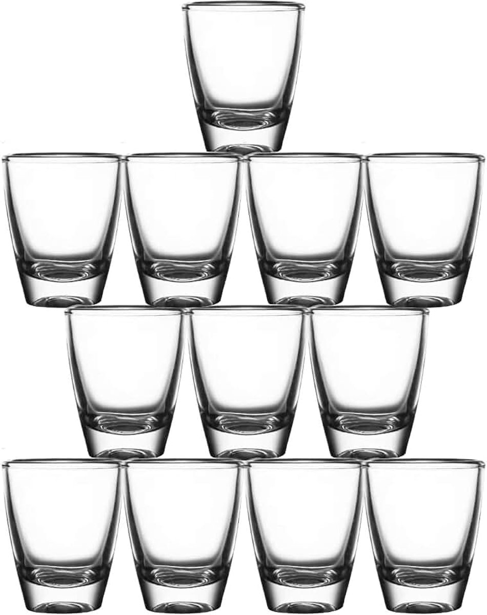 Glas, 35 ml/3 cl likeurglazen van helder glas met dikke bodem, kleine likeurglazen, vaatwasmachinebestendig, dikke basis, transparante borrelglazen, voor vakanties, familiebars, 12 stuks