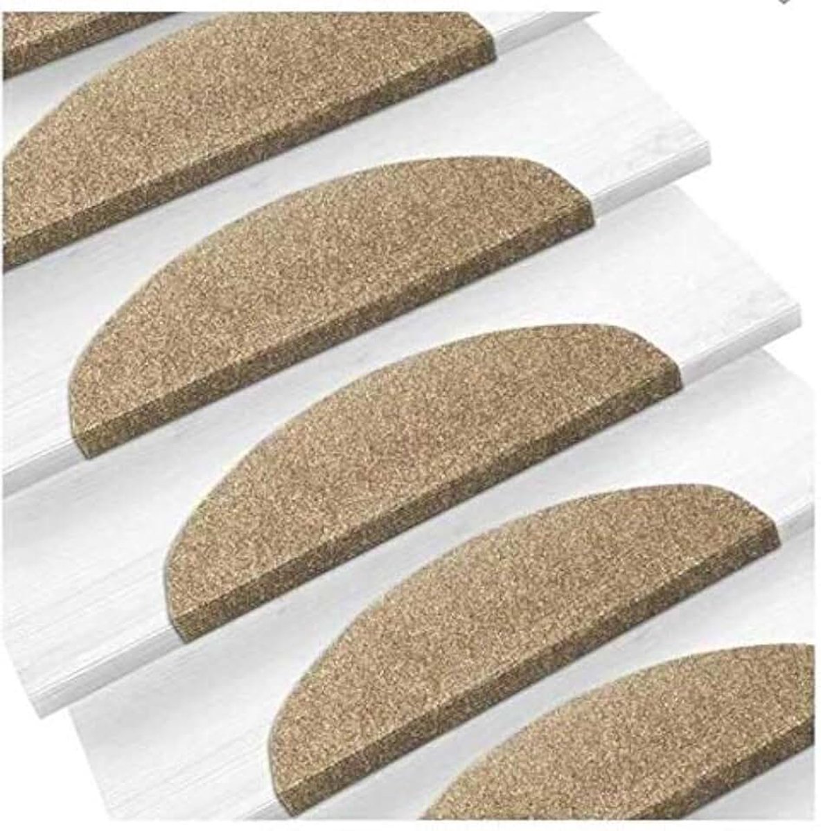 Trapmatten, halfrond, 15 stuks, traptapijt, zelfklevend, machinewasbaar, 65 x 21 cm, trapmat, trapbescherming (bruin)