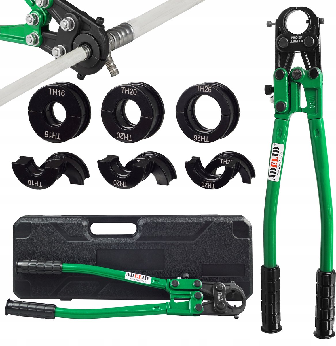 Professioneel PEX-buis knelgereedschap met TH matrijzen - 16-26mm