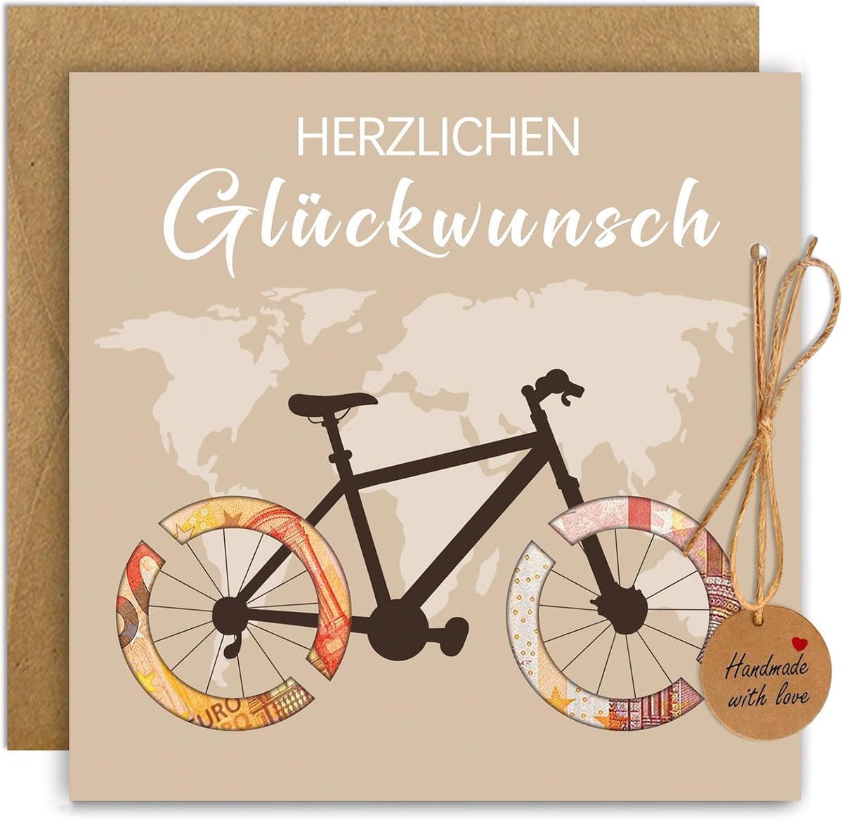 Geldgeschenk fiets als wenskaart