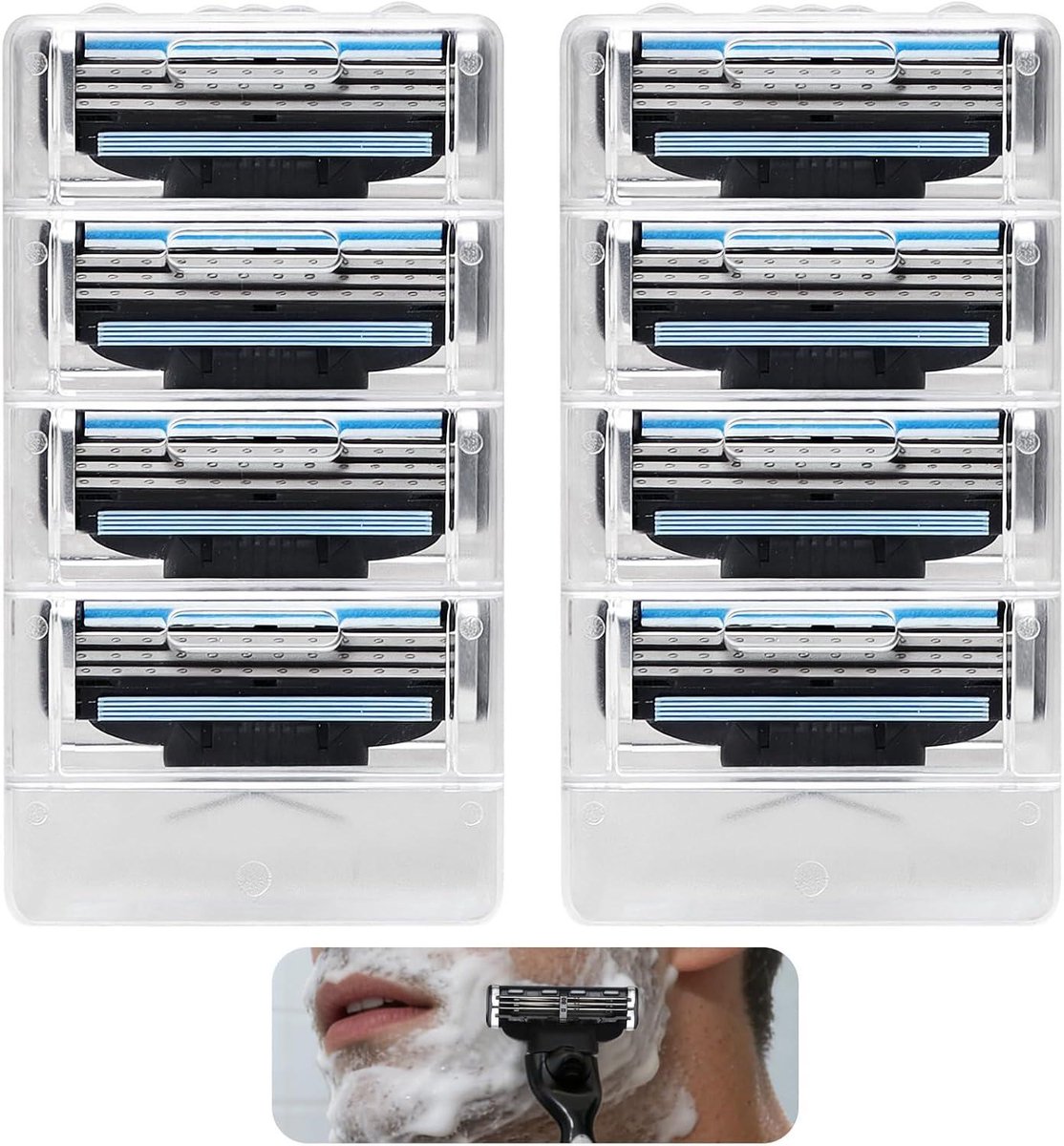 Vervangende Scheermesjes - Navulmesjes Heren - Glad Scheren - 3-laags Systeem - 4 Stuks - Blauw