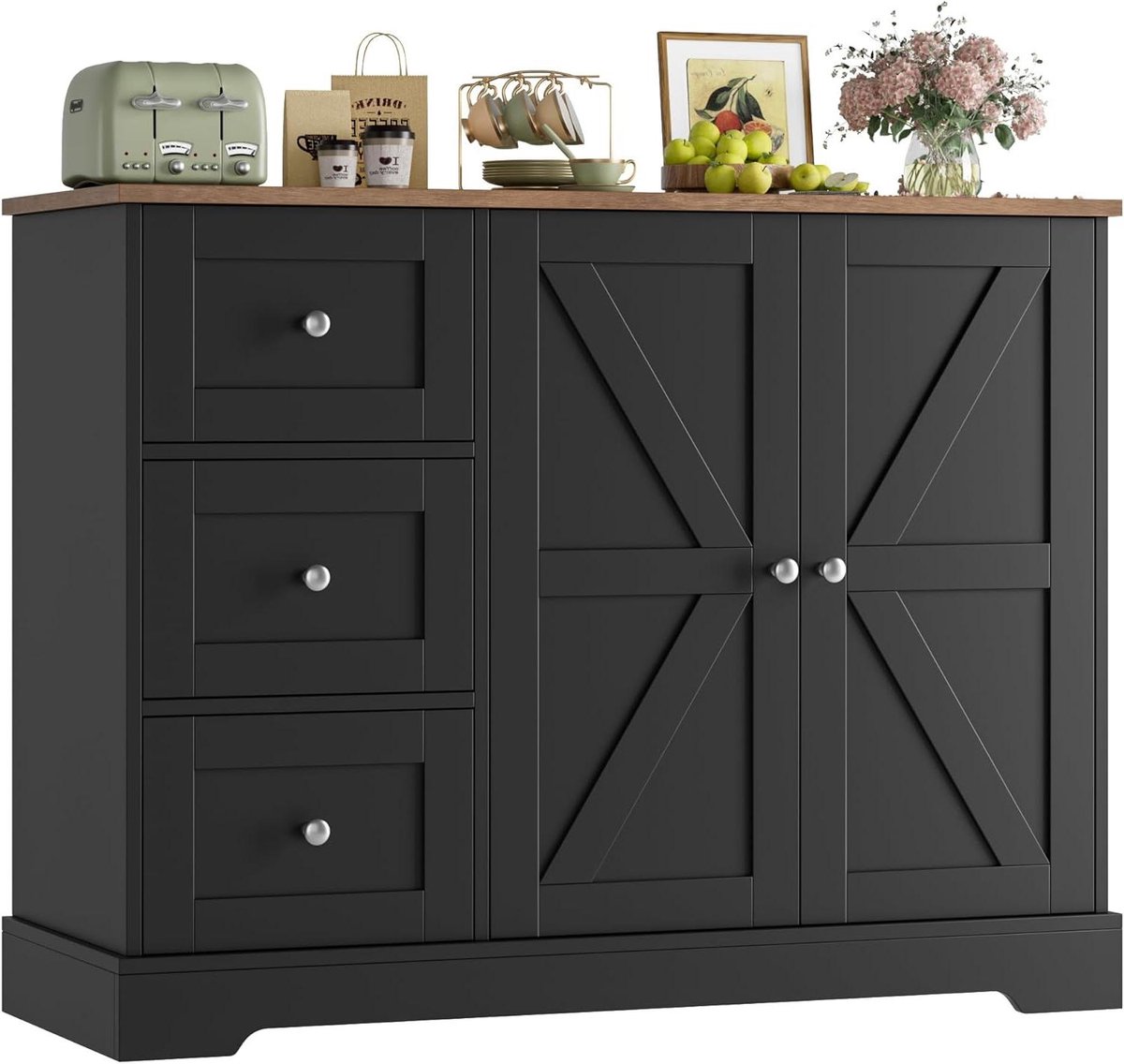 Buffetkast Keuken - Dressoir Woonkamer - Opbergen Keuken - Ruim Werkblad - 105 x 40 cm - Zwart Bruin