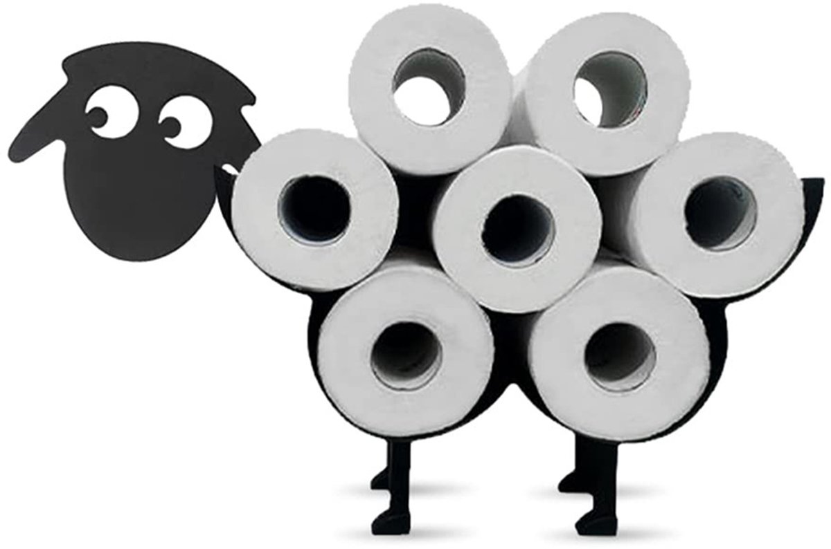 Toiletpapierhouder in de vorm van een schaap - Keukenpapierhouder - Toiletpapierhouder - Bureau-opbergrek - Vrijstaand model - Zwart