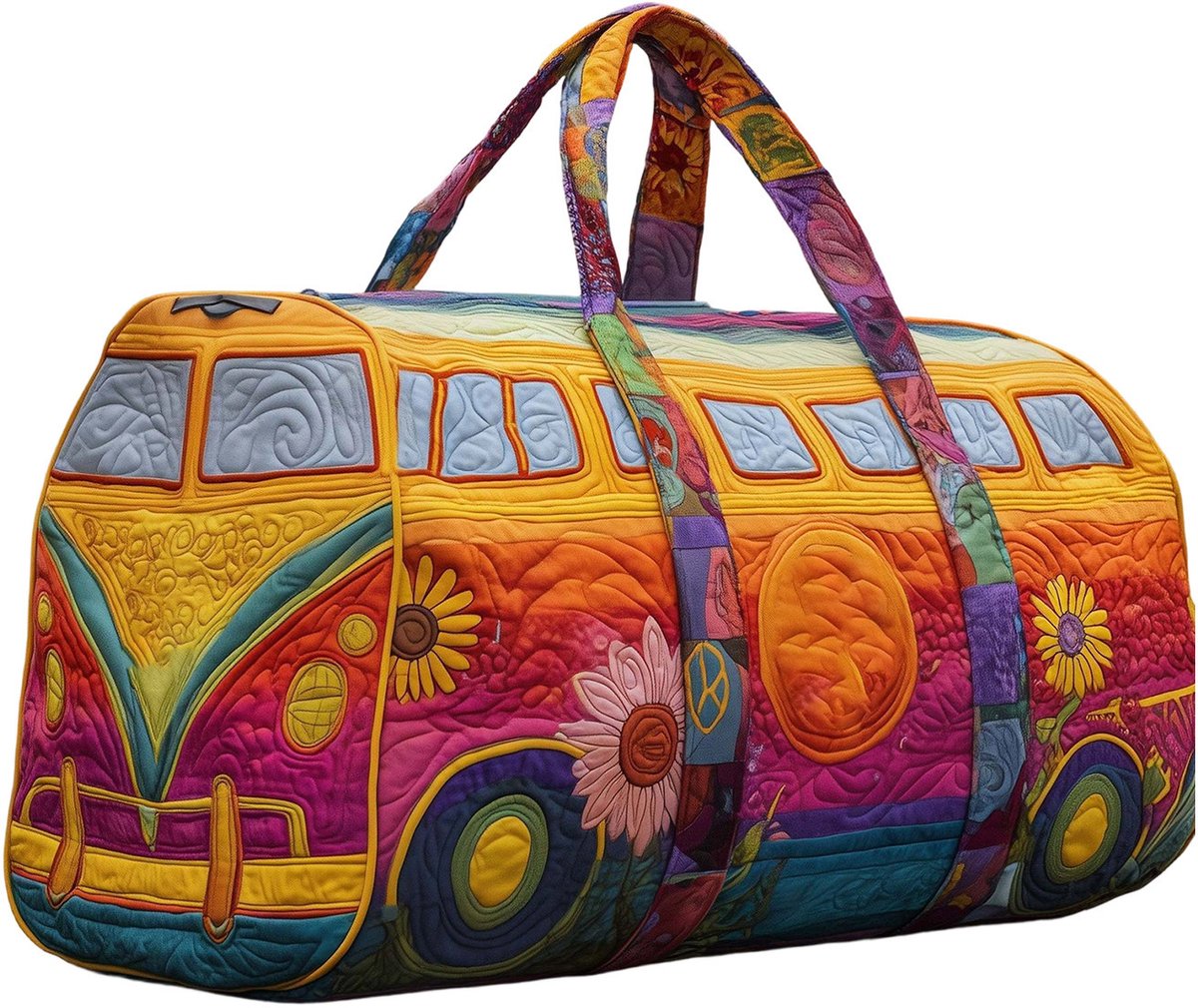 Textielen tas, retro bloemenprint in 3D-stijl, boho-stijl voor reizen en sport, meerkleurig, groot (18 x 9 x 9 inch)，7 modellen
