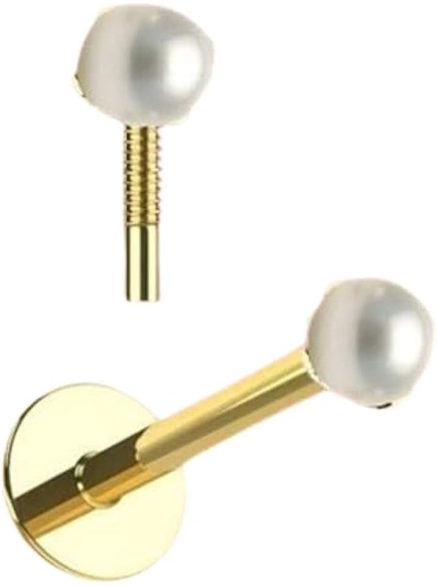 Met binnendraad I Echt 585 massief geelgoud + parel I 1,2 x 8 x 2,5 mm I 46021-8 I