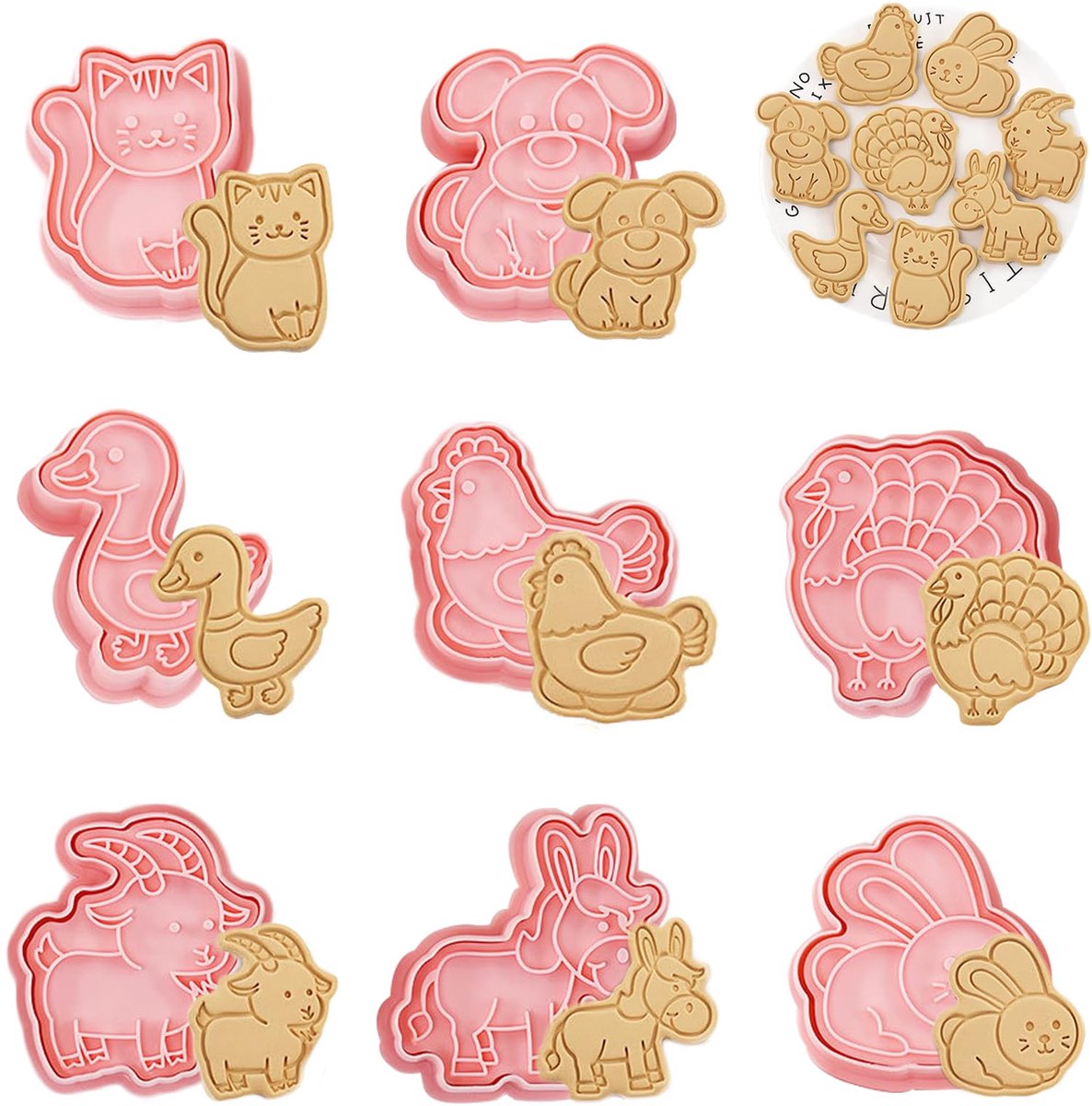 Vorm van Boerderij-dieren 8 Stuks 3D Uitsteekvormpjes van Plastic voor Fondant, Taarten, Koekjes, Bakken, Keuken Accessoires, DIY Feestelijke Decoratie