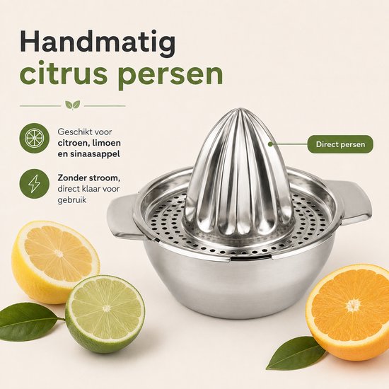 My Green Deal - Sinaasappelpers RVS - Handmatige Citruspers - Fruitpers voor Sinaasappels en Citroen - Juicer van 304 RVS van My Green Deal — afbeelding 2