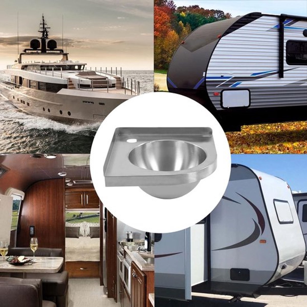 Stijlvolle RVS Hoek Wastafel voor Badkamer of Keuken, Compact Driehoekig Design met 36mm Kraangat voor Boot, Caravan en Camper