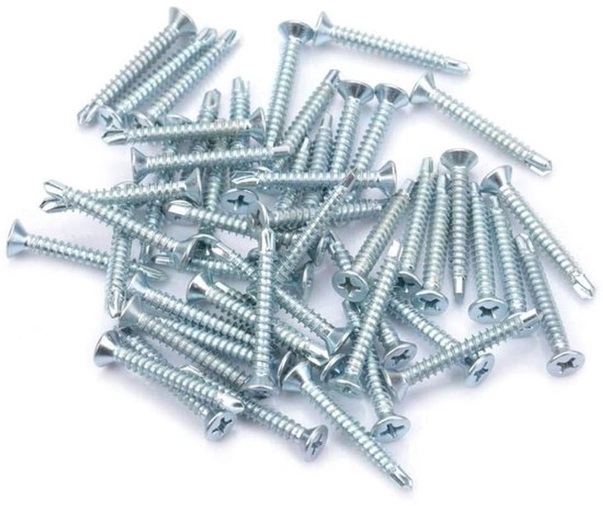 Zelfborende Schroeven - RVS - Plattekop - Assortiment - Zelftappend - Schroef - Roestvrij - Geschikt voor Hout- Metaal M4.2 assortiment zelftappende schroeven met platte kop, set van 50 stuks roestvrijstalen zelfborende schroeven.