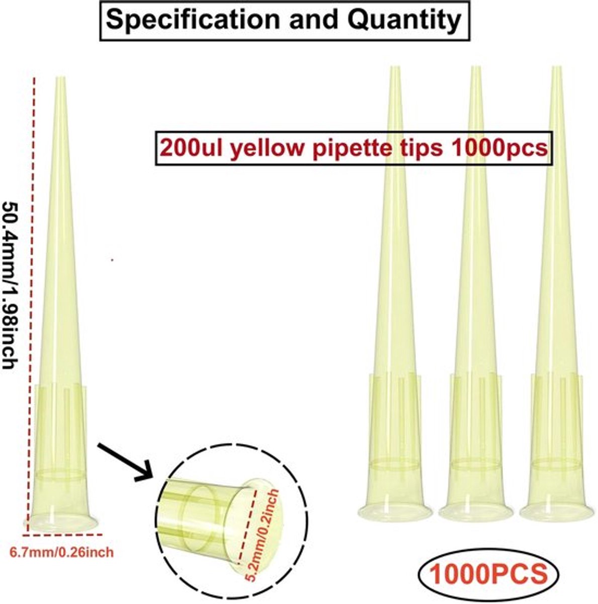 Pipetpunten 1000 stuks - 200 µL - Kunststof - Universele tips - Geel transparant - Hittebestendig tot 121 graden Celsius - Pipet Tips