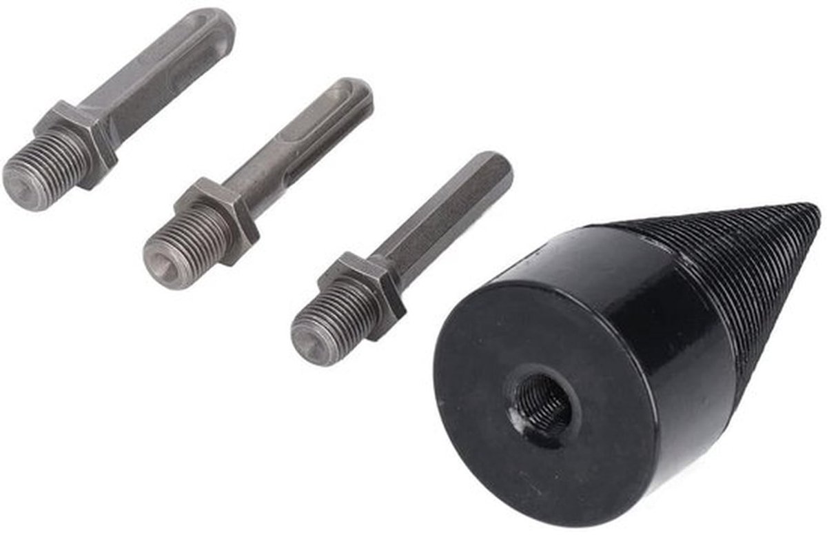 Ondersteuning Voor SEO - Producten Voor Huishoudelijk Gebruik - Zwarte Metalen Kegeldriver - 3 Stuks Houtsplijtboren - Elektrisch Hakgereedschap - Geschikt Voor Brandhout - 50 mm