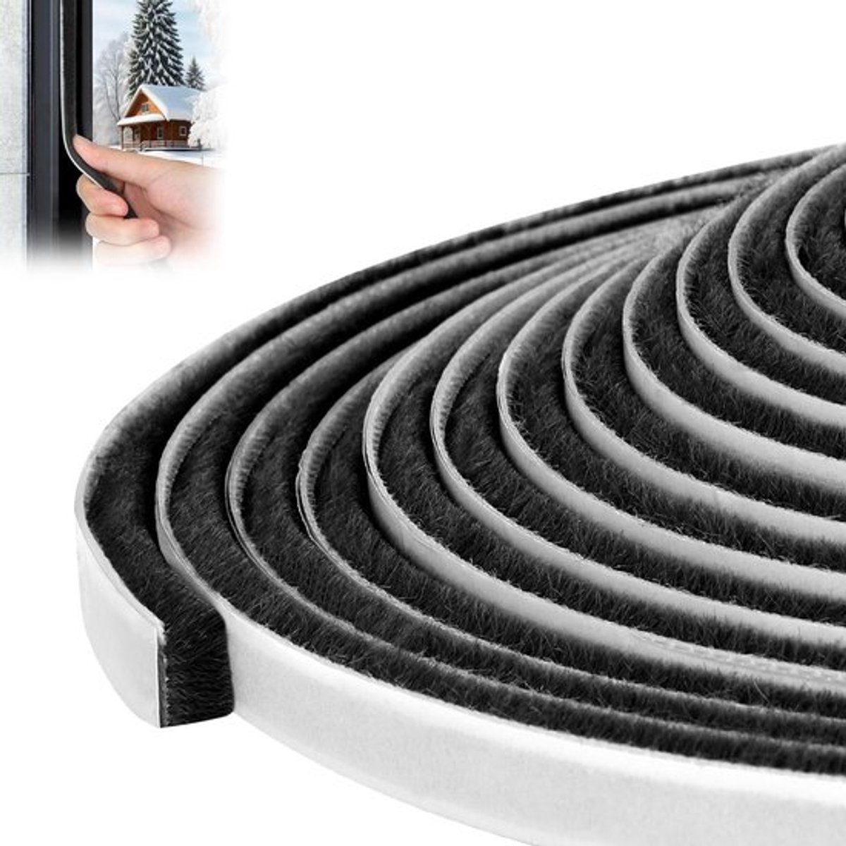 Zelfklevende borstelafdichting - 6 m - 9 mm x 5 mm - deurafdichting - raamframe - raamafdichting - afdichtingstape - geluidsisolatie - koudebescherming - zwart