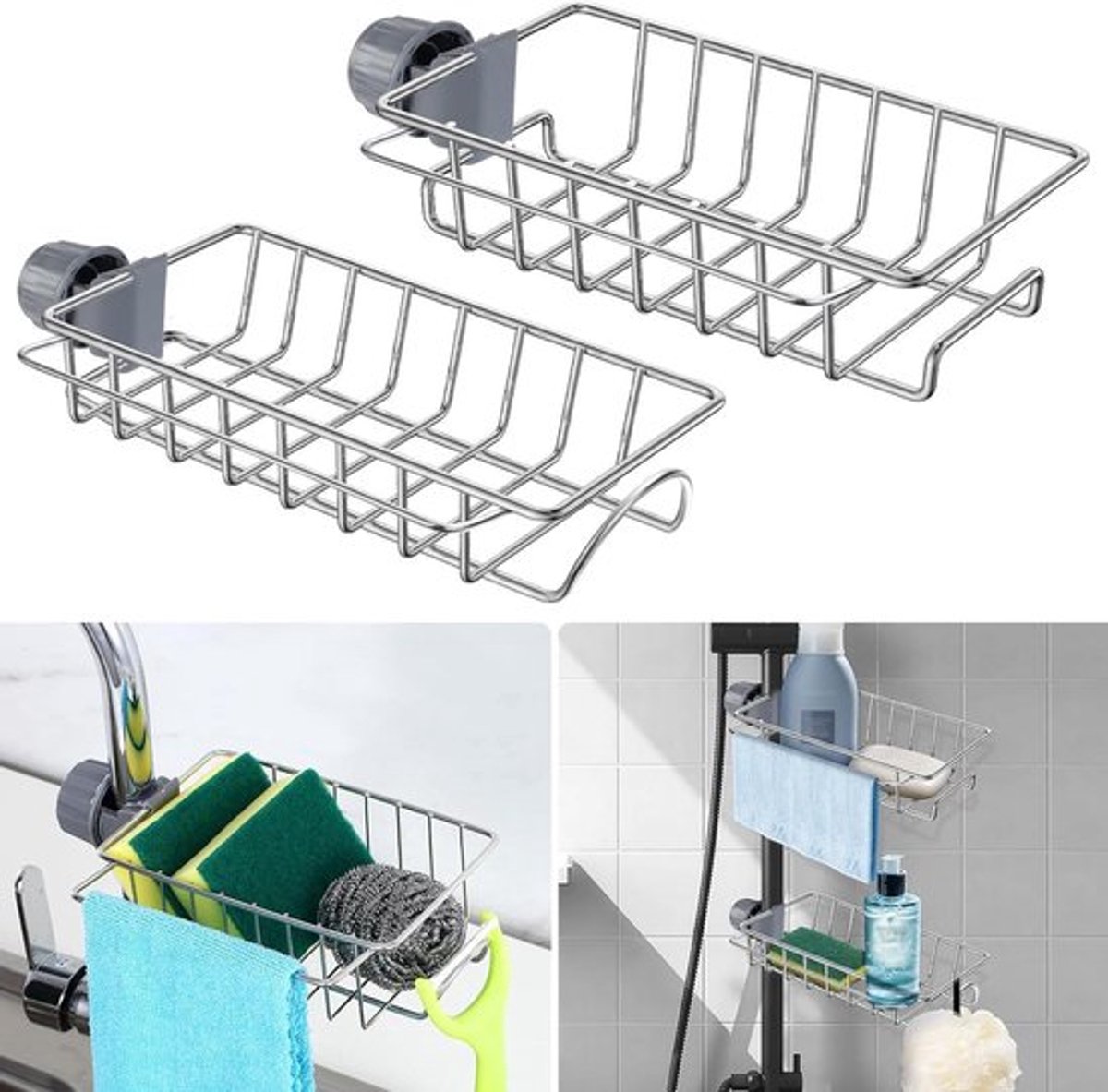 Roestvrij staal waterkraan opbergrek - Gootsteenorganizer met spoelbakorganizer .