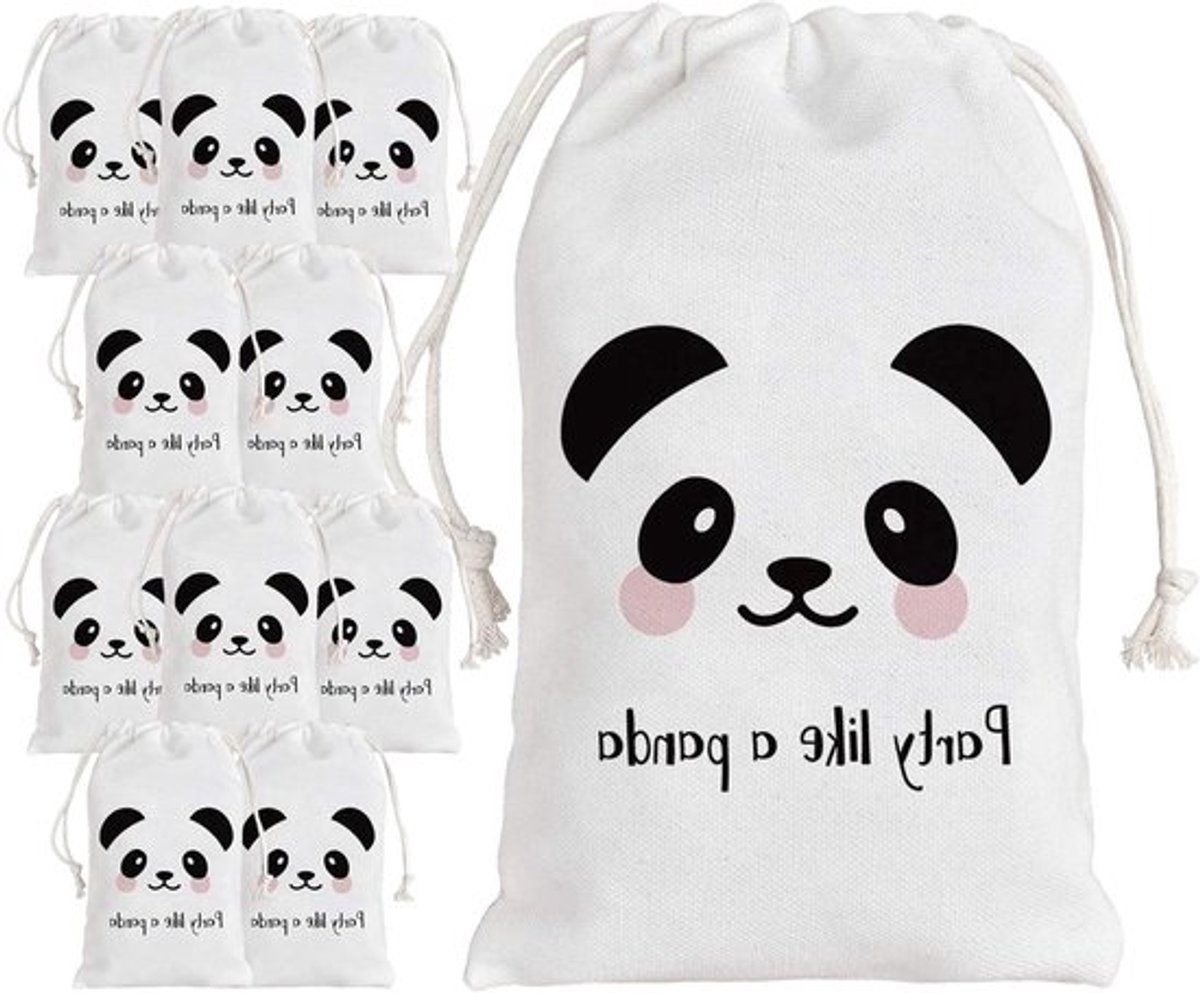 Partytasjes 12-pack - Panda Thema - Gift Goodie Candy Treat Zakken - Babyshower - Verjaardagsfeest Benodigdheden