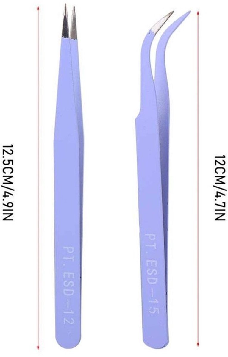 Pincet Nail Art - Roestvrij Staal - Precisie Pincet - Pincet Set - Pincet voor Manicure - Pincet voor Decoratie - Handig Ontwerp