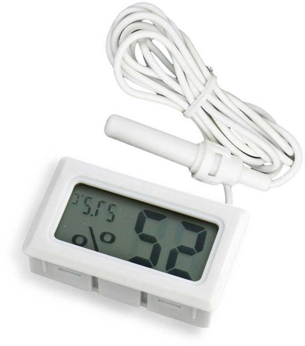 Digitaal LCD-embedded 2-in-1 thermometer en hygrometer voor reptielen, broedmachine, aquarium en gevogelte - wit