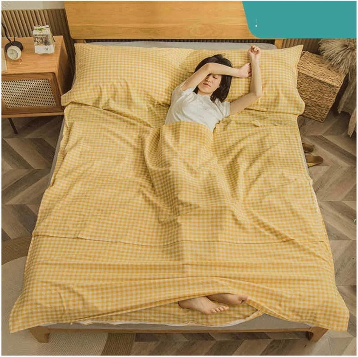 Plaid Slaapzak Voering - Reis Laken - Schoon Slapen - Lichtgewicht Compact - 160x210cm - Geel