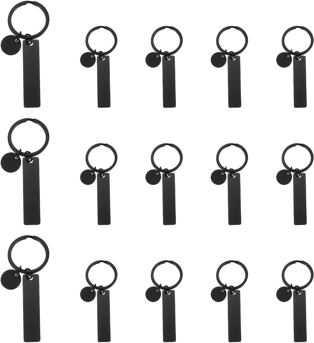 Roestvrijstalen graveerbare sleutelhanger blanco's, 15 stuks metalen laser graveerbare stempel blanco's sleutelhangerlabels met ophanglabel voor DIY sleutelhanger, knutselen, zwarte toon