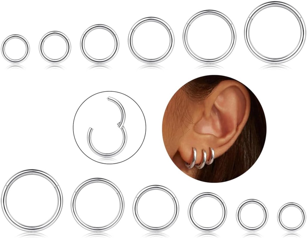 12 stuks 16G roestvrij stalen neuspiercings voor dames en meisjes, neusringen, piercing, hoepel lip, septum, oorpiercing, lichaamssieraad, 6-16 mm