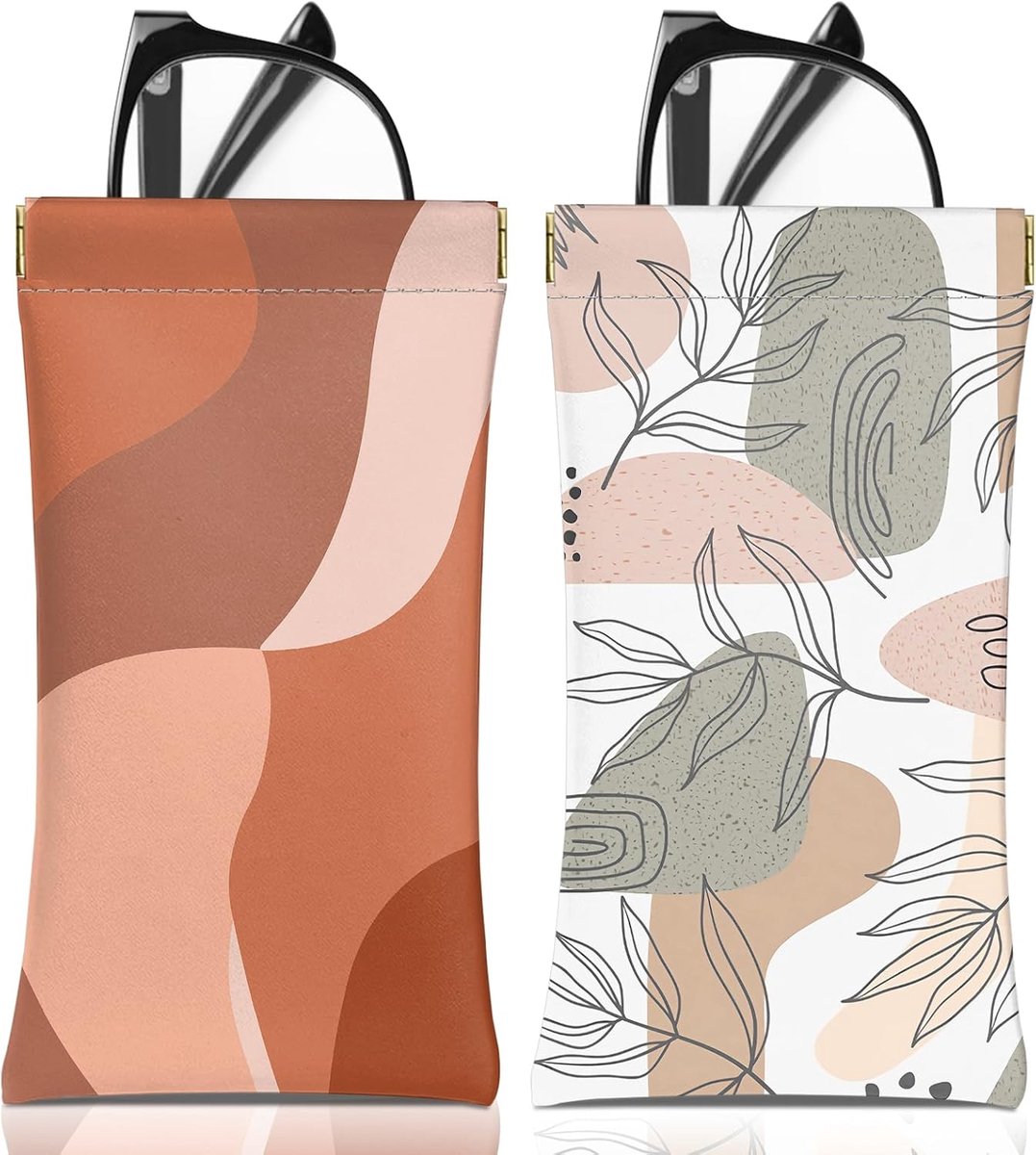 2 STKS Bril Lenzenvloeistof Zonnebril Case Pouch Zacht PU Lederen Leuke Esthetische Met Reinigingsdoek voor Unisex Vrouwen Meisjes
