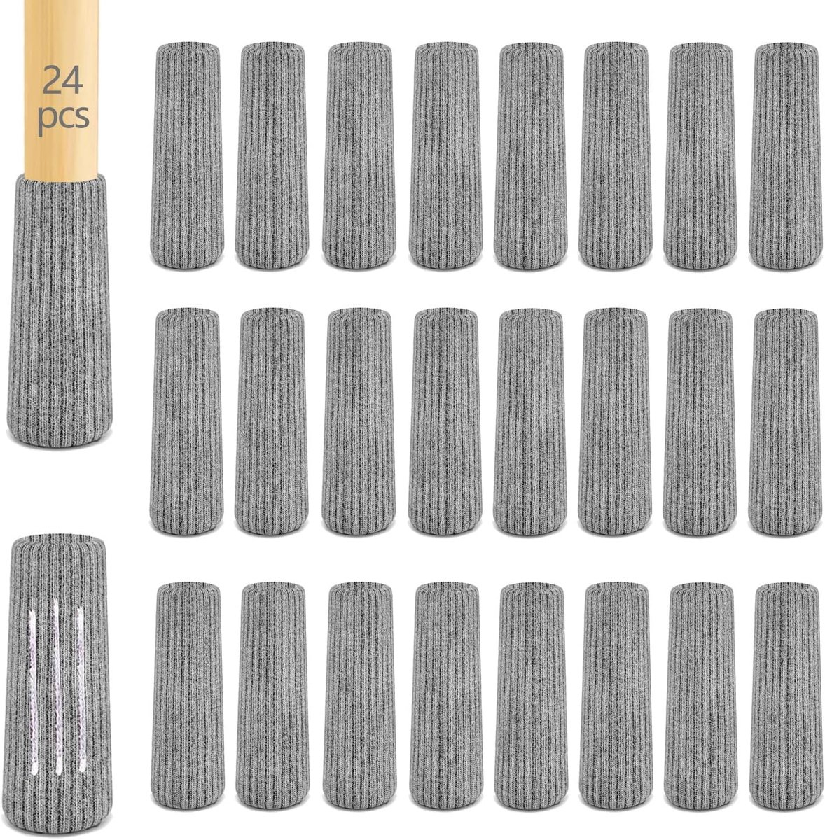 24 stuks stoelsokken, elastische meubelsokken, gebreide, vilten stoelpootdoppen, dikke onderkant, antislip pads voor meubels, tafel, vloerbescherming, vermijd krassen en geluiden (grijs)