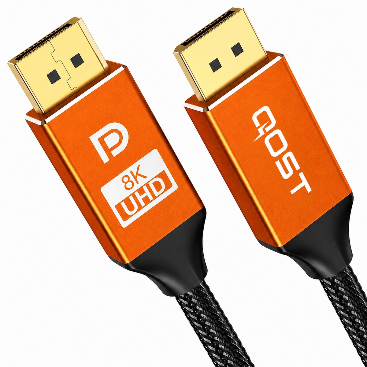 Qost - Displayport Kabel - 8K 60Hz - Displayport 1.4 - 4K 144Hz - 32.4Gbps - DP Kabel - 2 Meter - Oranje