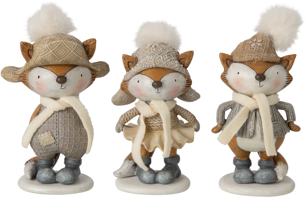 J-Line Wintervos - polyester - grijs/bruin - small - assortiment van 3