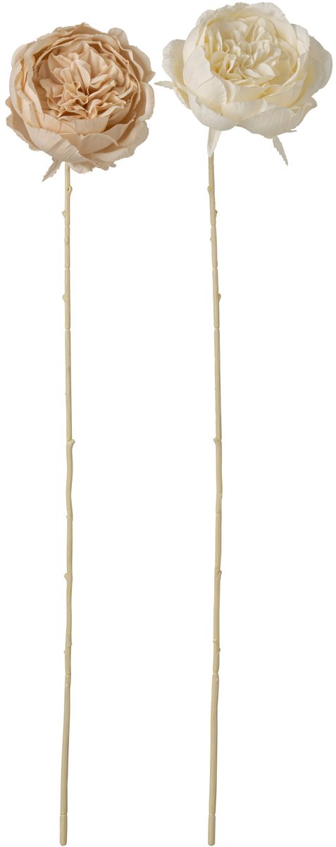 J-Line bloem Koolroos - polyester - beige/lichtgeel - 2 stuks