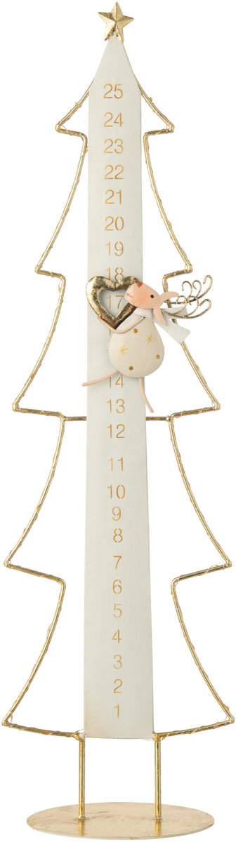 J-Line Ledkerstboom met adventskalender - metaal - wit/goud