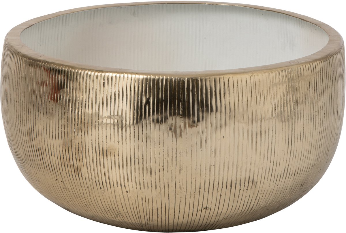 J-Line Gestreepte decoratieve kom - aluminium - goud/wit