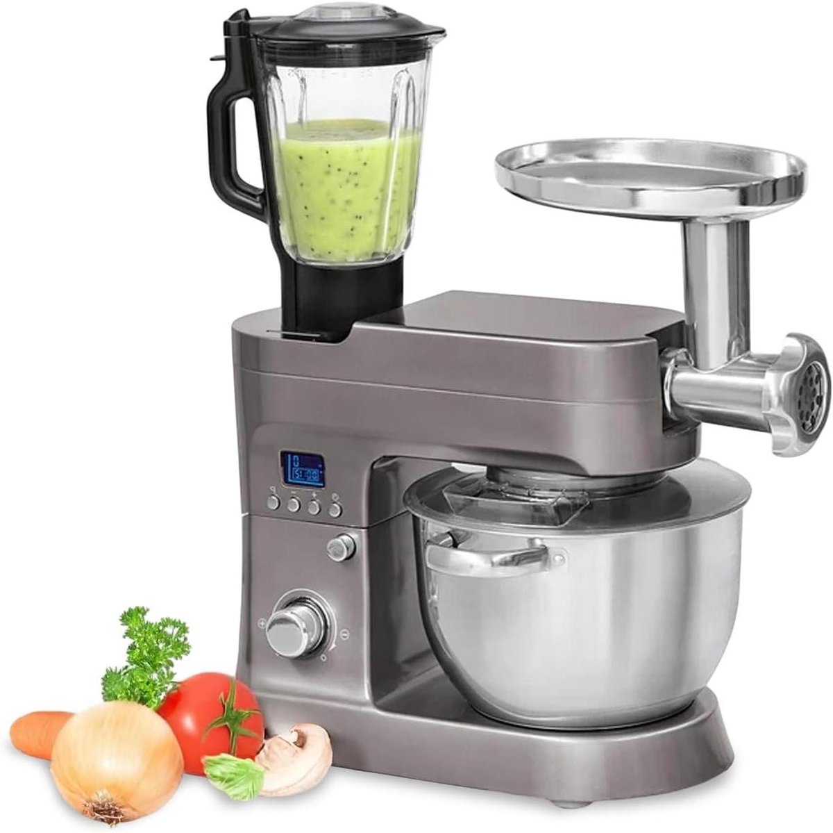 Keukenmachine - Mixer - Bakken en Koken - 12 Snelheden - 6.2 Liter Kom - Grijs