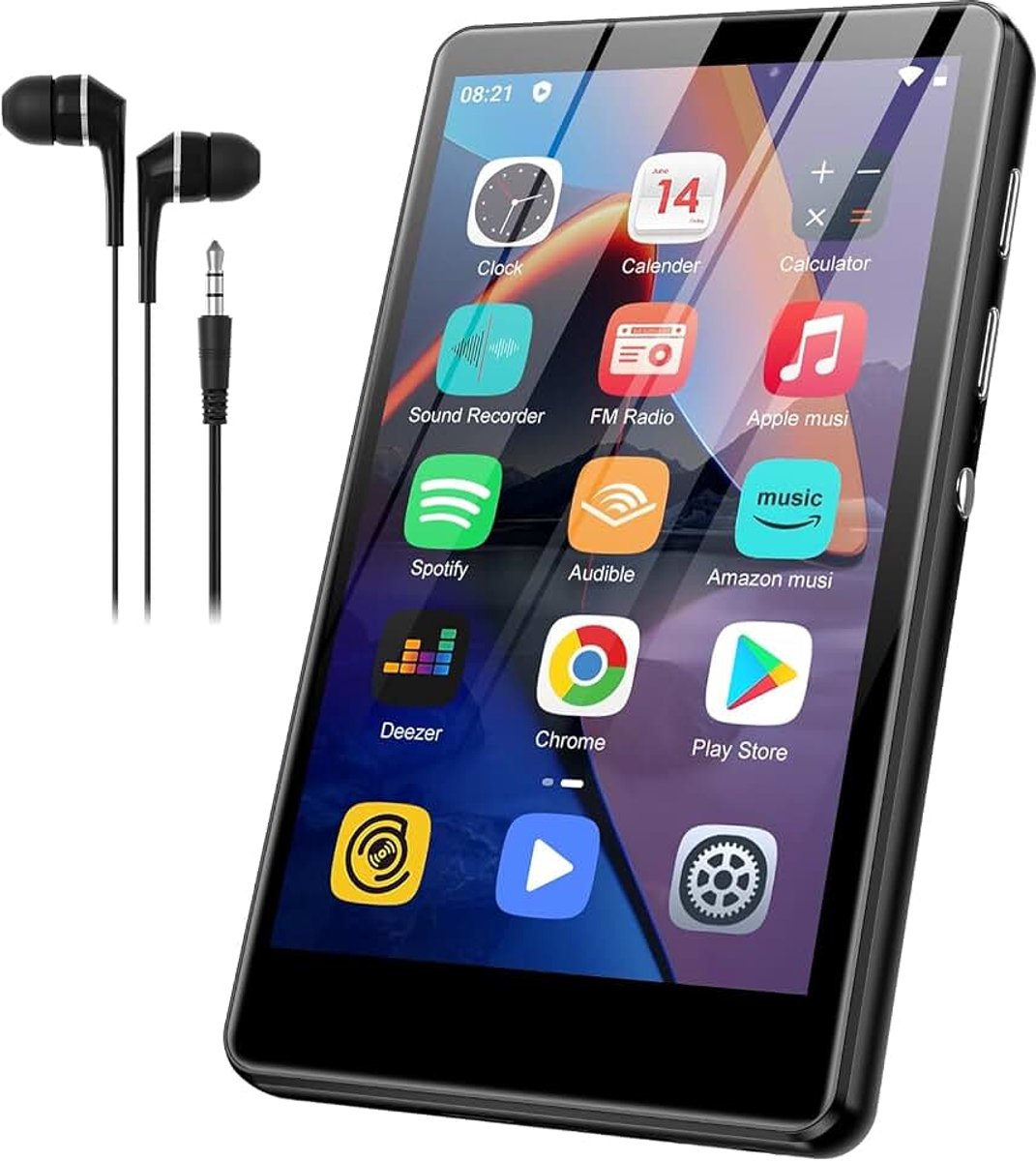 MP3-speler met bluetooth en wifi, 4,0 inch touchscreen, MP3- en MP4-speler Android met Spotify, Amazon Music, FM-radio, recorder, e-book, browser (zwart)
