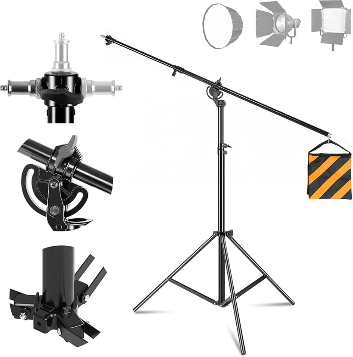 400 cm, fotostatief met 186 cm telescoopstang en zware zandzak voor softbox Monolight reflector ringlicht