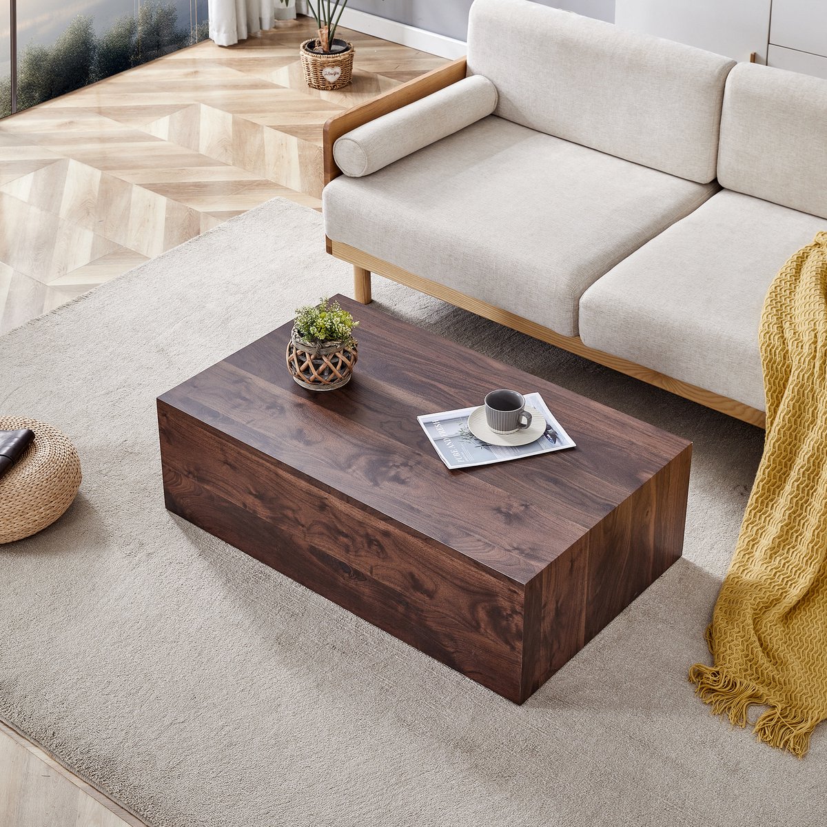 Salontafel - Eettafel - 90x50x30 cm - Rechthoekige Salontafel - Nootlook - Koffietafel - Geen Montage Nodig - Met Antislip Voetjes - bijzettafel - Walnoothoutkleur