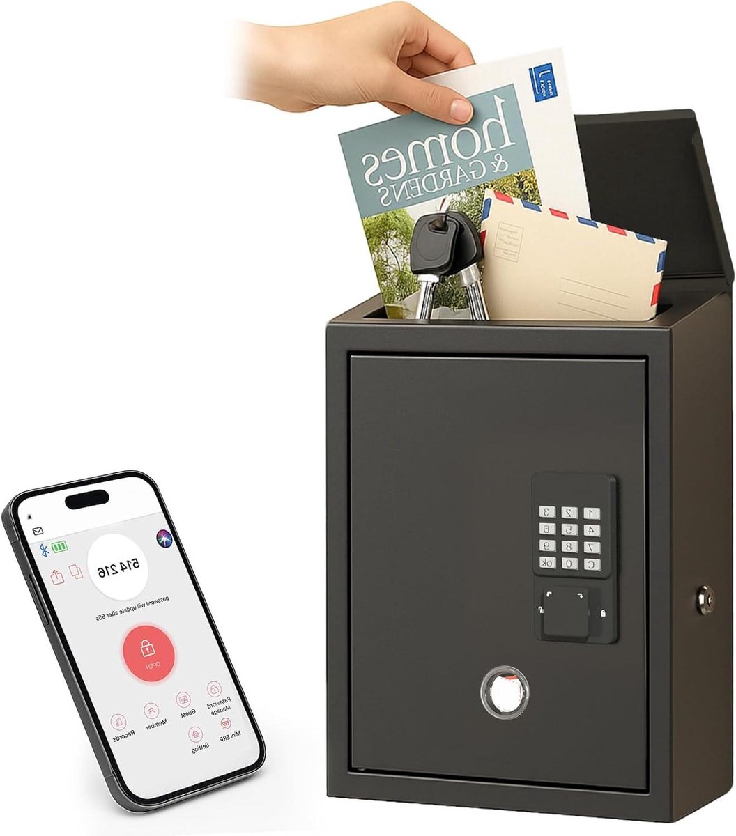 Brievenbus Elektronisch Slot - Sleuteldoos Suggestiebox - Veilig Post Ontvangen - Vier Ontgrendel Manieren - Wandmontage - Zwart