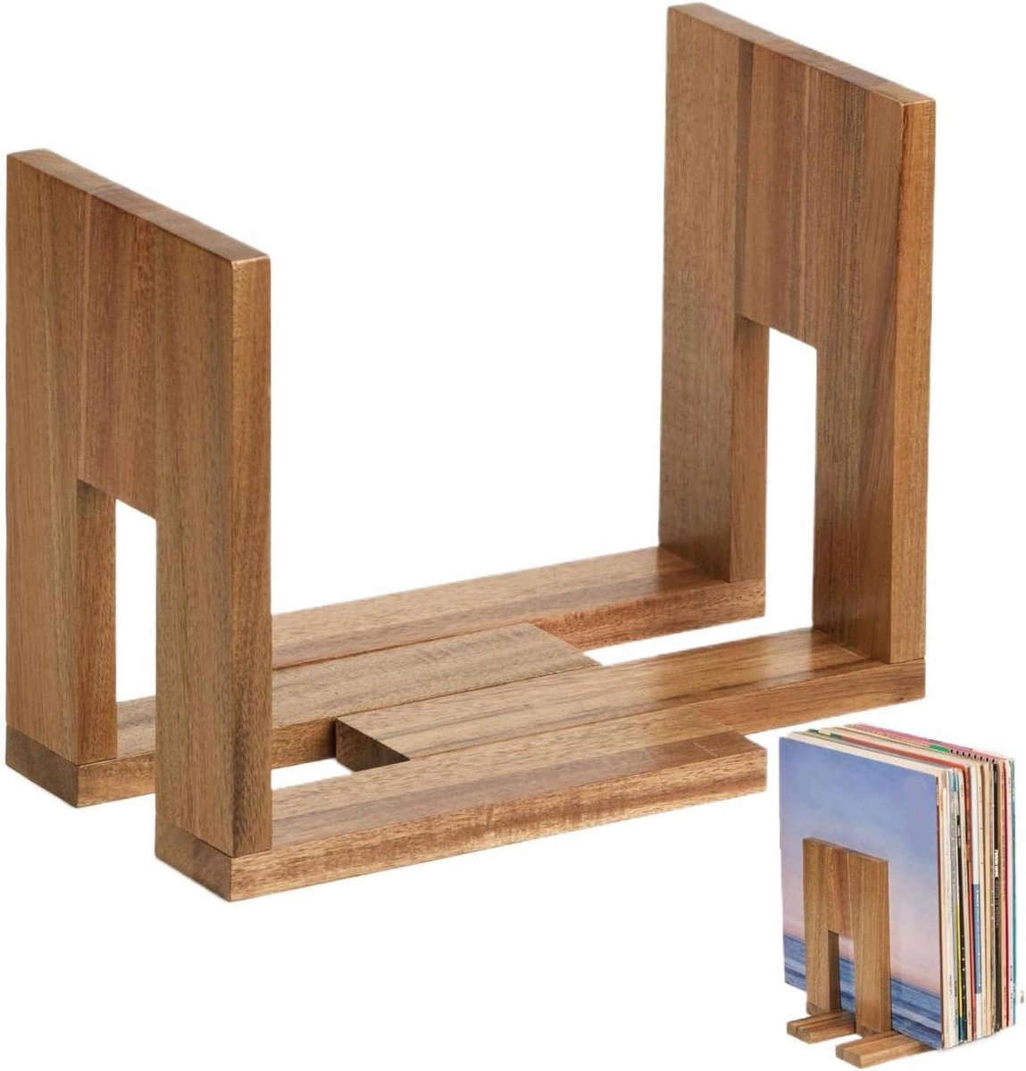 Platenhouder - Vinyl organizer - Muziek collectie - Verstelbaar ontwerp - Tot 60 platen - Houtnerf