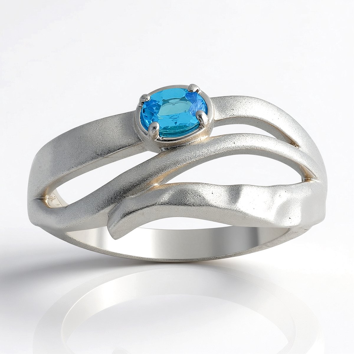 Cavill - Elegante Zilveren Ring 925 Sterling met Palladium - 0,128ct Neonblauwe Goias Apatiet Ovaal Slijpsel - Blauwe Edelsteen