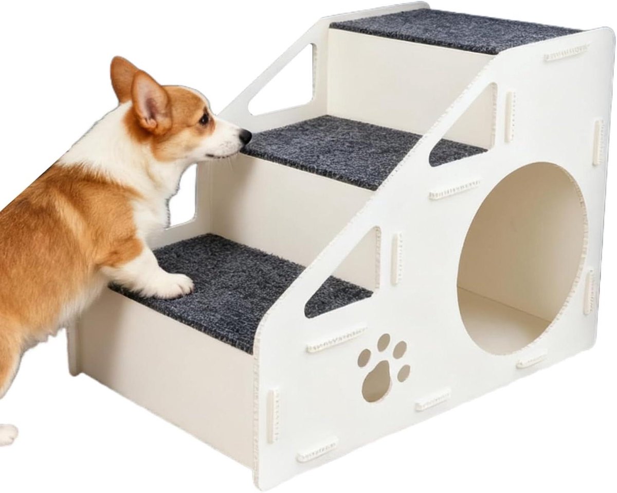 Huisdier Trappen - Hondenladder Bank - Veilig Klimmen - Anti-slip Oppervlak - 42x32x32cm - Grijs