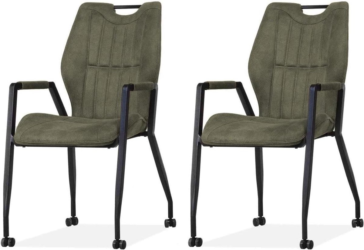 Stoelen met wielen - Zetels Meubels - Comfortabel Zitten - Verrijdbaar Onderstel - Set van 2 stuks - Mosgroen