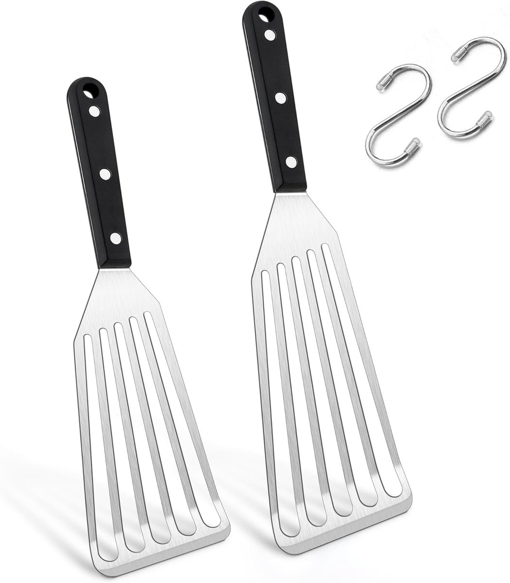 pannenwender roestvrij staal, set van 2 hittebestendige grillspatels, viswender voor keuken, braden, keren, pannenwender metaal geschikt als cadeau, vastgelaste greep & vaatwasmachinebestendig