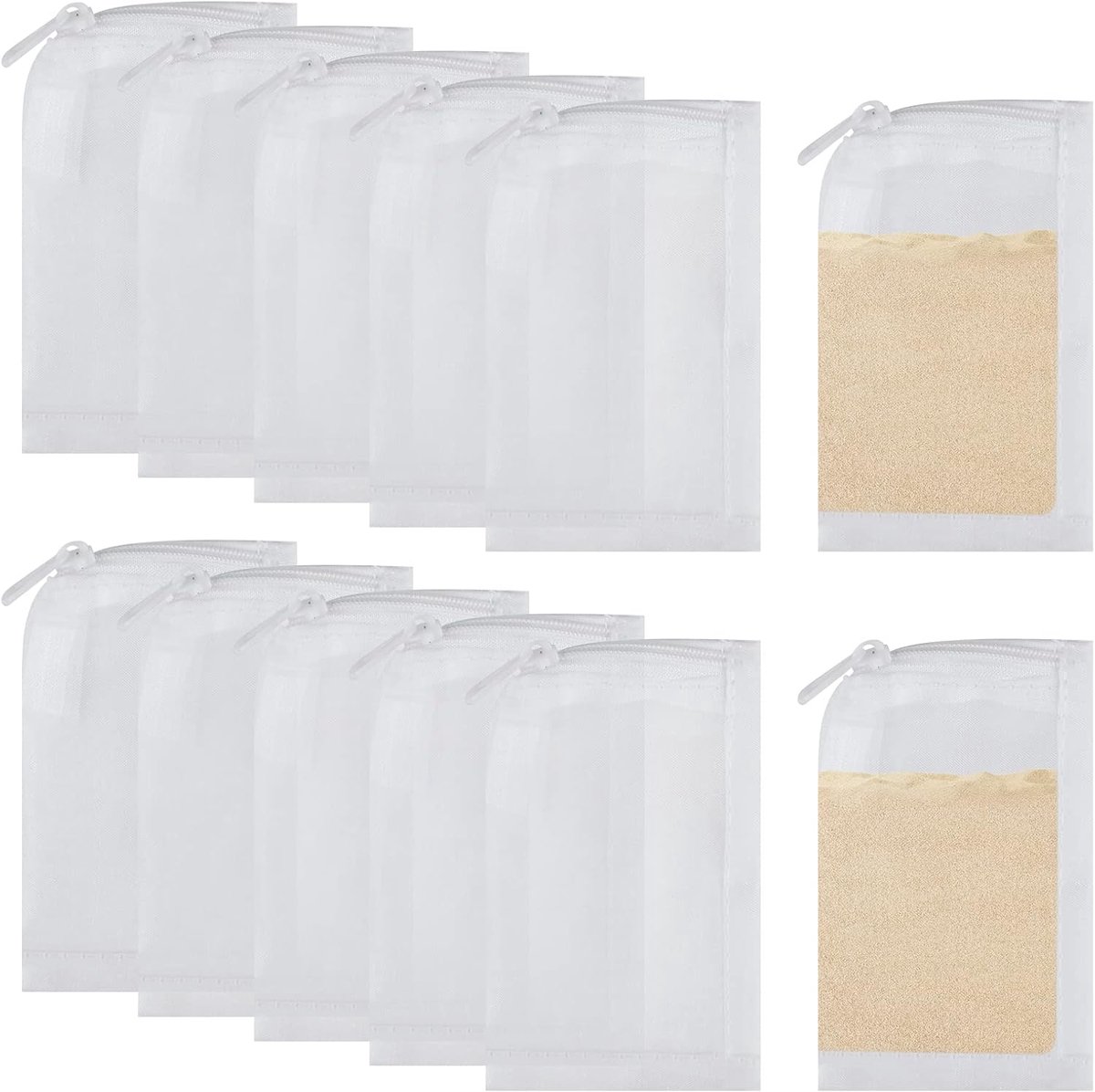 12 stuks aquarium kleine filterzakken met rits, herbruikbare hoge doorstroming nylon mesh media netzak voor vistank actieve kool, fijnere deeltjes, bio-ballen, keramische ringen, vulkanisch gesteente