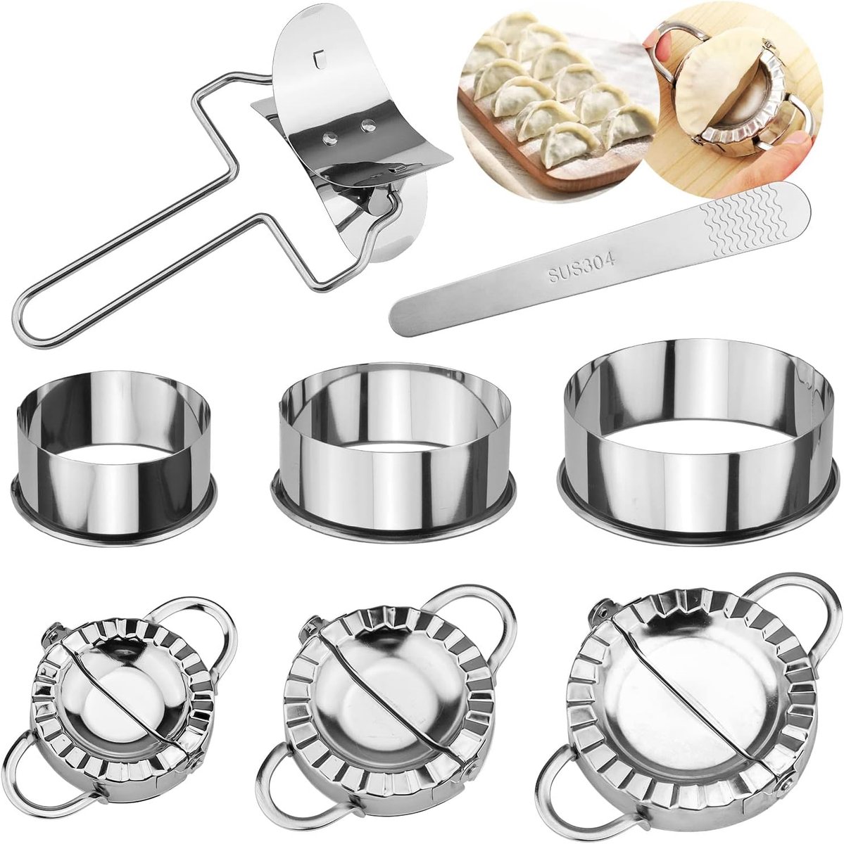 Vormer Ravioli-maker, 8 stuks, roestvrij staal, dumplingmaker, deegzakvormer, set, steekzakvorm, voor keuken, gereedschap, knoedels, ravioli, biscuitsnijders