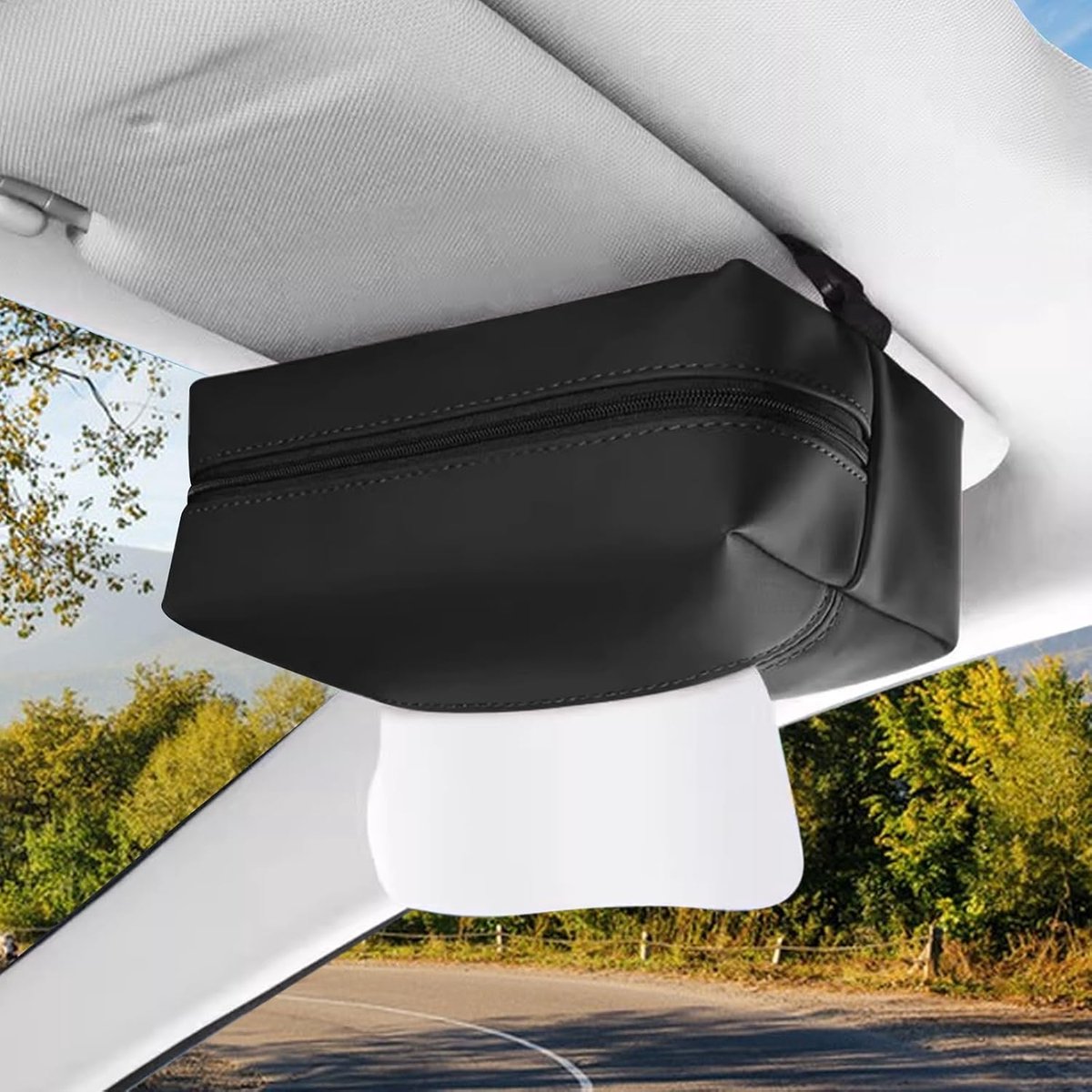 zakdoekhouder zonneklep servetclip multifunctionele tissuehoudertop PU lederen auto-accessoires (zwart)