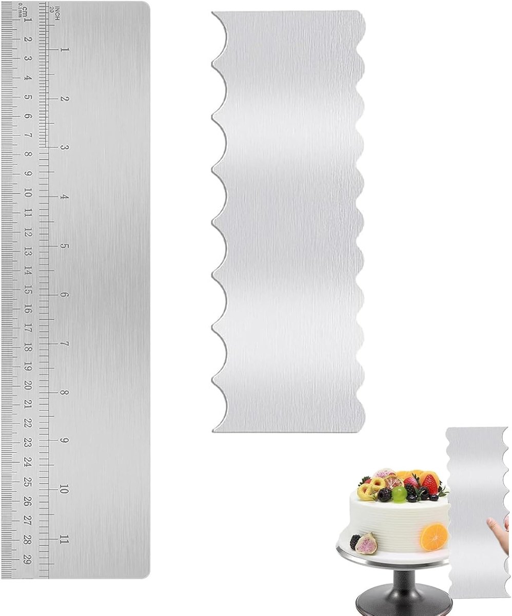 Spatels van roestvrij staal met schaal van 30 cm en 2-in-1 taartspatel om glad te maken, voor verschillende vormen van kam, taartranden, taartuitstekers voor mousse, botercrème