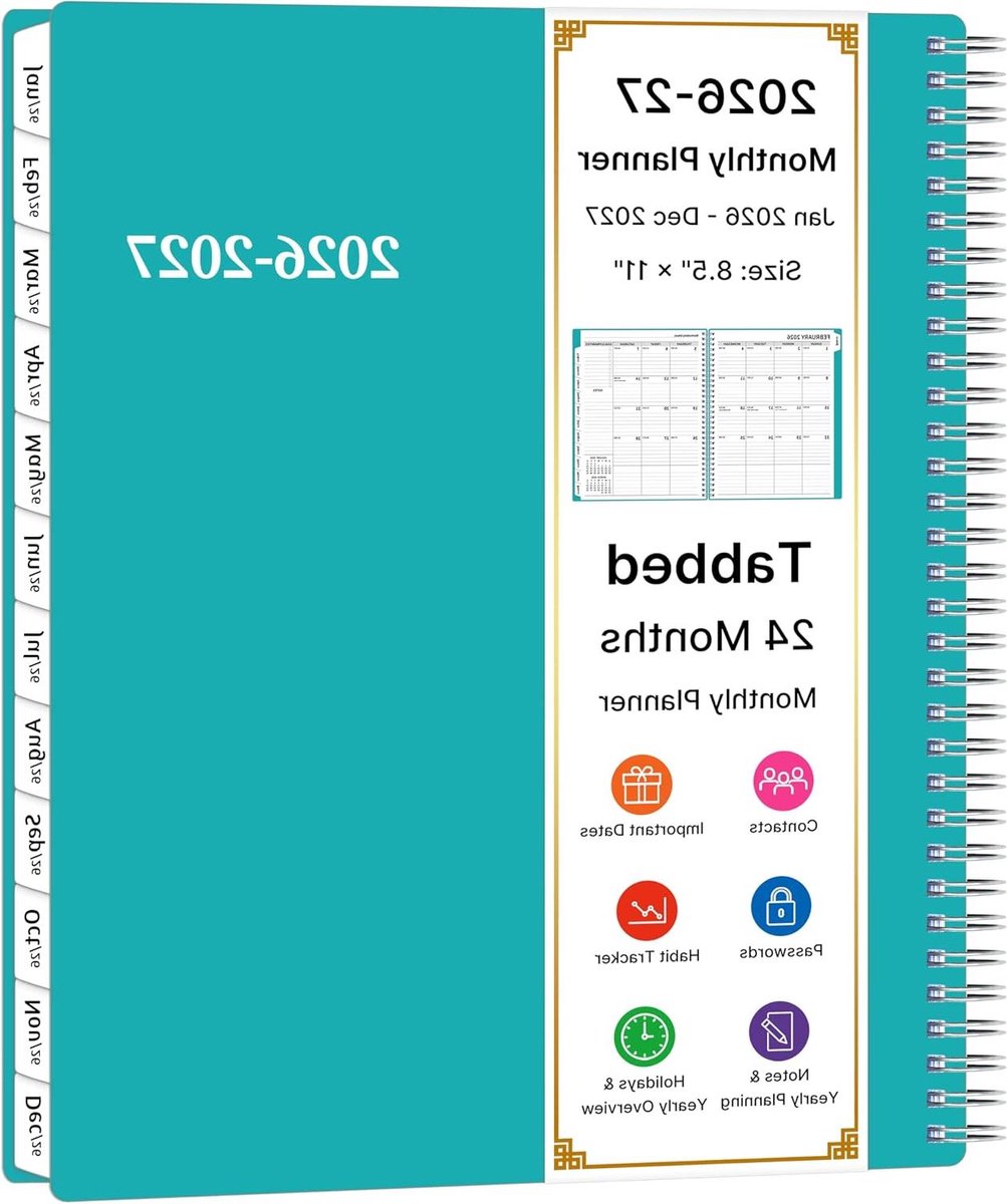 Maandplanner 2026-2027 - Agenda Planner - Jaarplanning Maken - Flexibele Waterdichte Hoes - 85 x 11 Inch - Groen